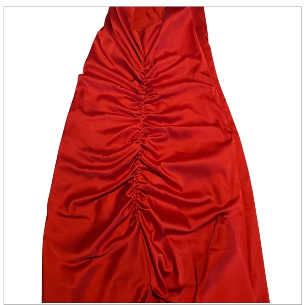 NWT Badgley Mischka Red Satin Midi Dress sz 10 - Picture 4 of 8